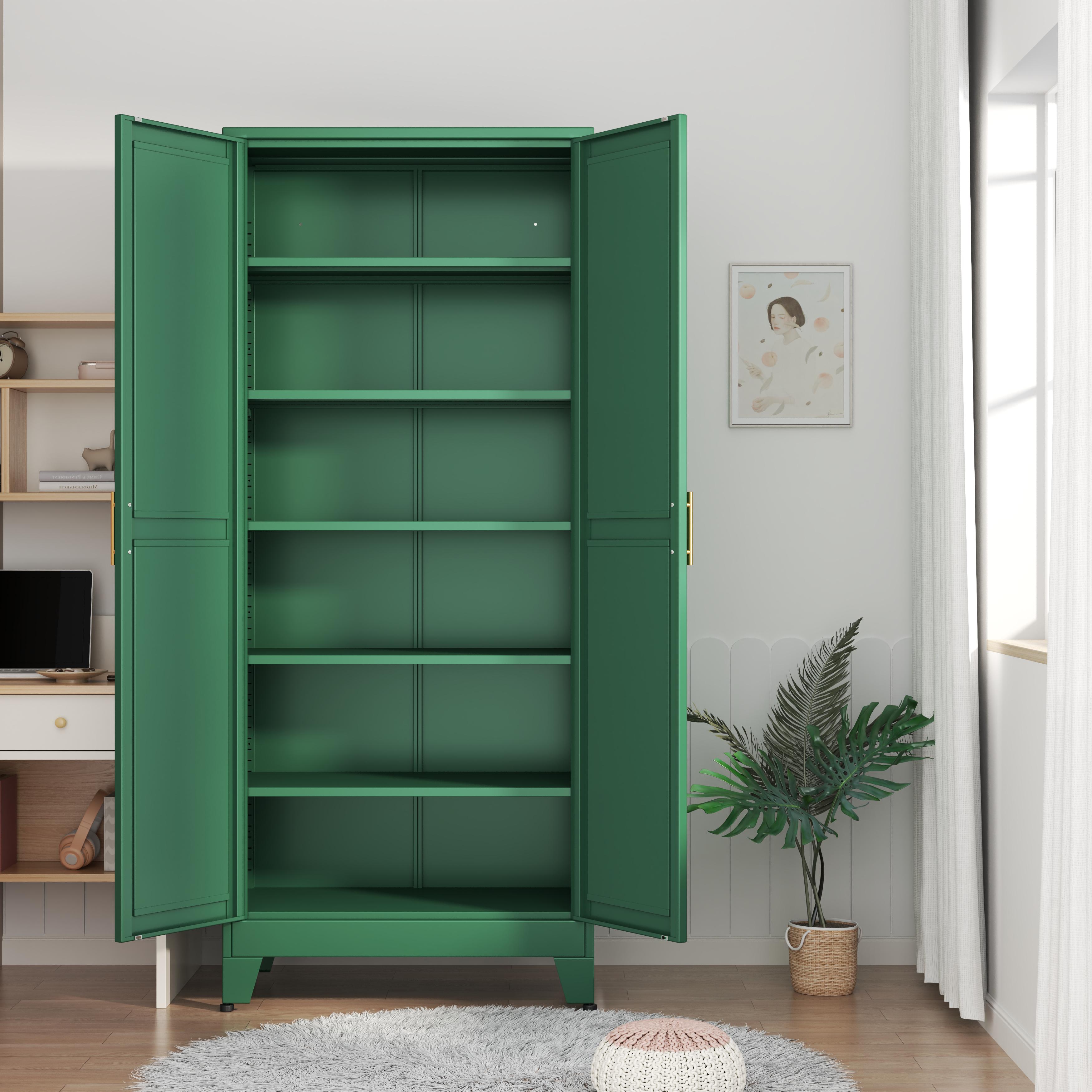 75.2" Tall Pantry Cabinet, Kitchen Pantry Storage Cabinets with 2 Door and 5 Adjustable Shelves, White Metal Pantry Storage Cabinet, Cupboard for Kitchen, Dining Room, Living Room and Bathroom Organizer