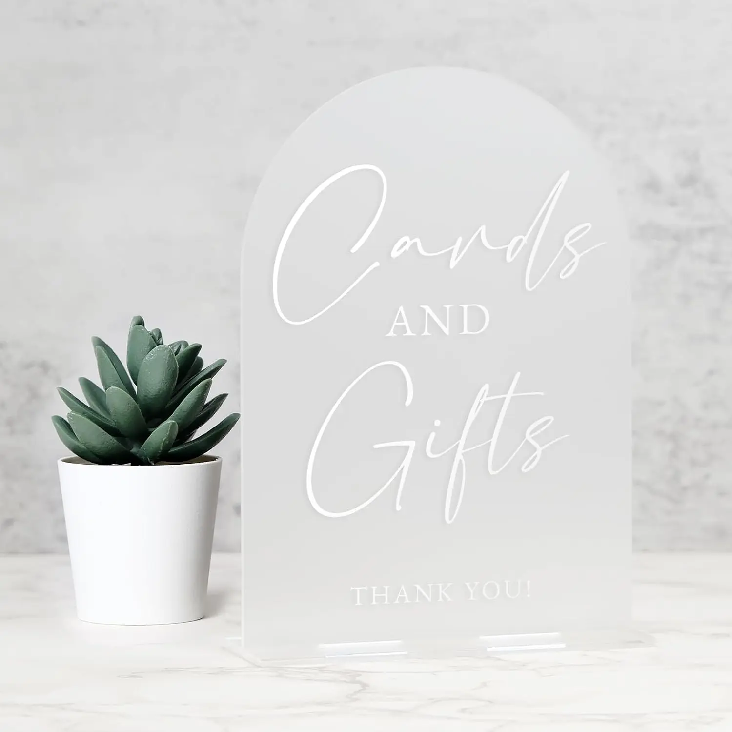 Cards and Gifts Sign with Stand- 5"x7" Frosted Arch  Wedding Sign and Base,1/8" Thick | Modern Calligraphy White Lettering Arch  Sign for Wedding Reception
