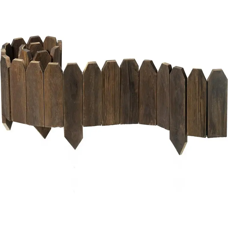 Wood Garden Edging Border, Decorative Wooden Picket Fence Panels for Flower Beds, Lawn Landscaping & Outdoor Yard Decoration