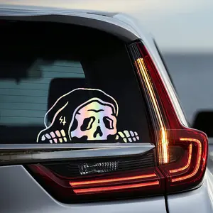 2 Pcs Grim Reaper Skull Car Window Decal, Holographic Vinyl Sticker for Rear Window, Truck & SUV Decor