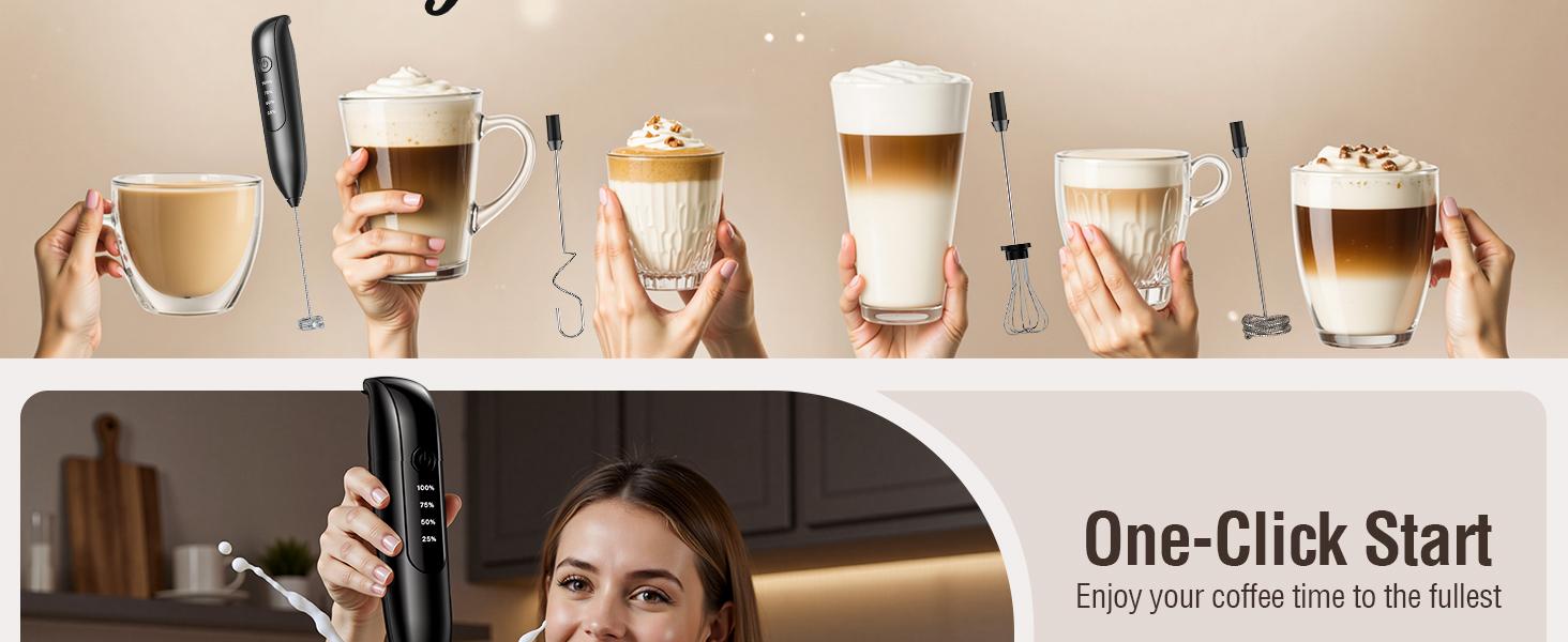 Electric Milk Frother Handheld: coffee frother rechargeable 3 in 1 - LED Display, Wireless Charging - 3 Speeds, Stainless Steel Whisk for Latte, Cappuccino - Bright Grey