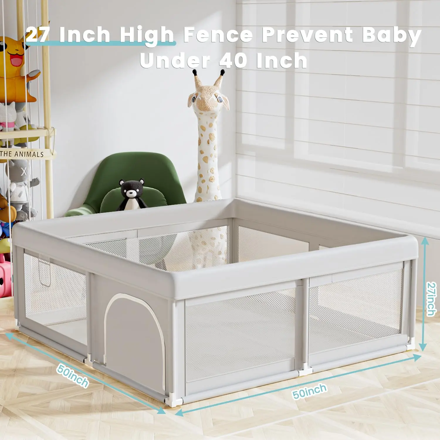 Baby Playpen 50x50 Inch, Play Pens  Babies and Toddlers Baby Fence Play Yards  Indoor & Outdoor with Breathable Mesh Anti-Fall Playpen