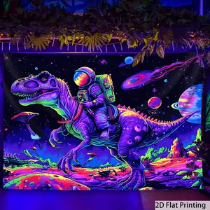 1 piece of fun astronaut riding a dinosaur fluorescent tapestry, large-sized fluorescent wall cloth with space and planet motifs, suitable for parties and celebrations, bedroom, office, living room, home decoration, wall decoration