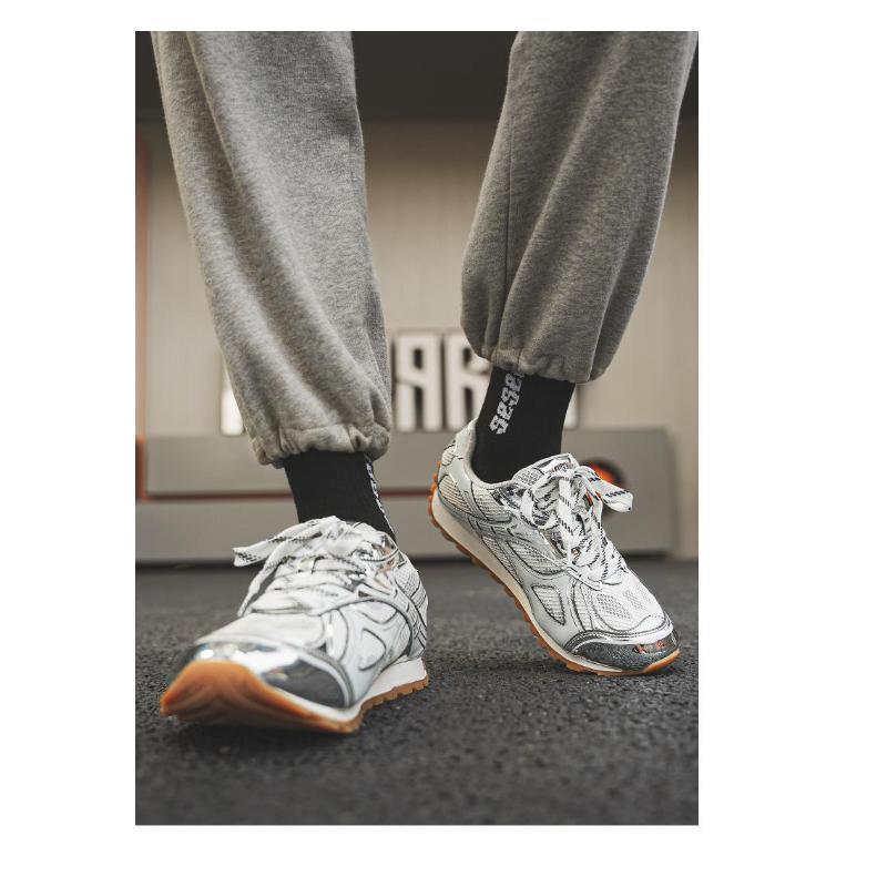 Metallic Mesh Paneled Retro Sneakers, Chunky Gum Sole, Multi Colorway Casual Streetwear Shoes for American Fashion Lovers