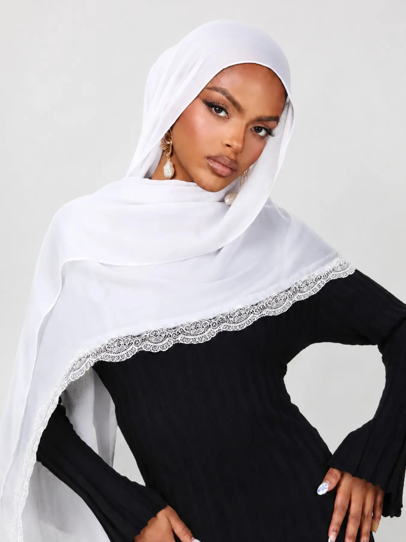 Fashion Floral Lace Hijab Scarf, Elegant Daily Headwrap, Modesty Hijab Wrap, Muslim Casual Wear, Ramadan Breathable Beach Long Shawl