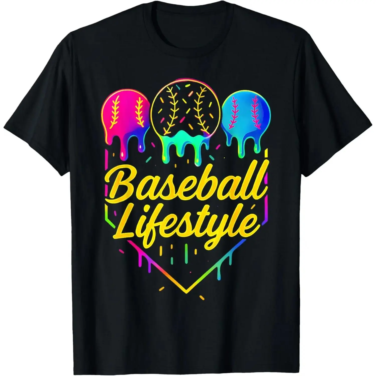 Boys' Casual Baseball Drip Cool Graphic Tee - Short Sleeve Crewneck Boys Clothing, Graphic Printed Tees, Machine Washable Short Sleeve Tops for Kids, Graphic Printed Shirt