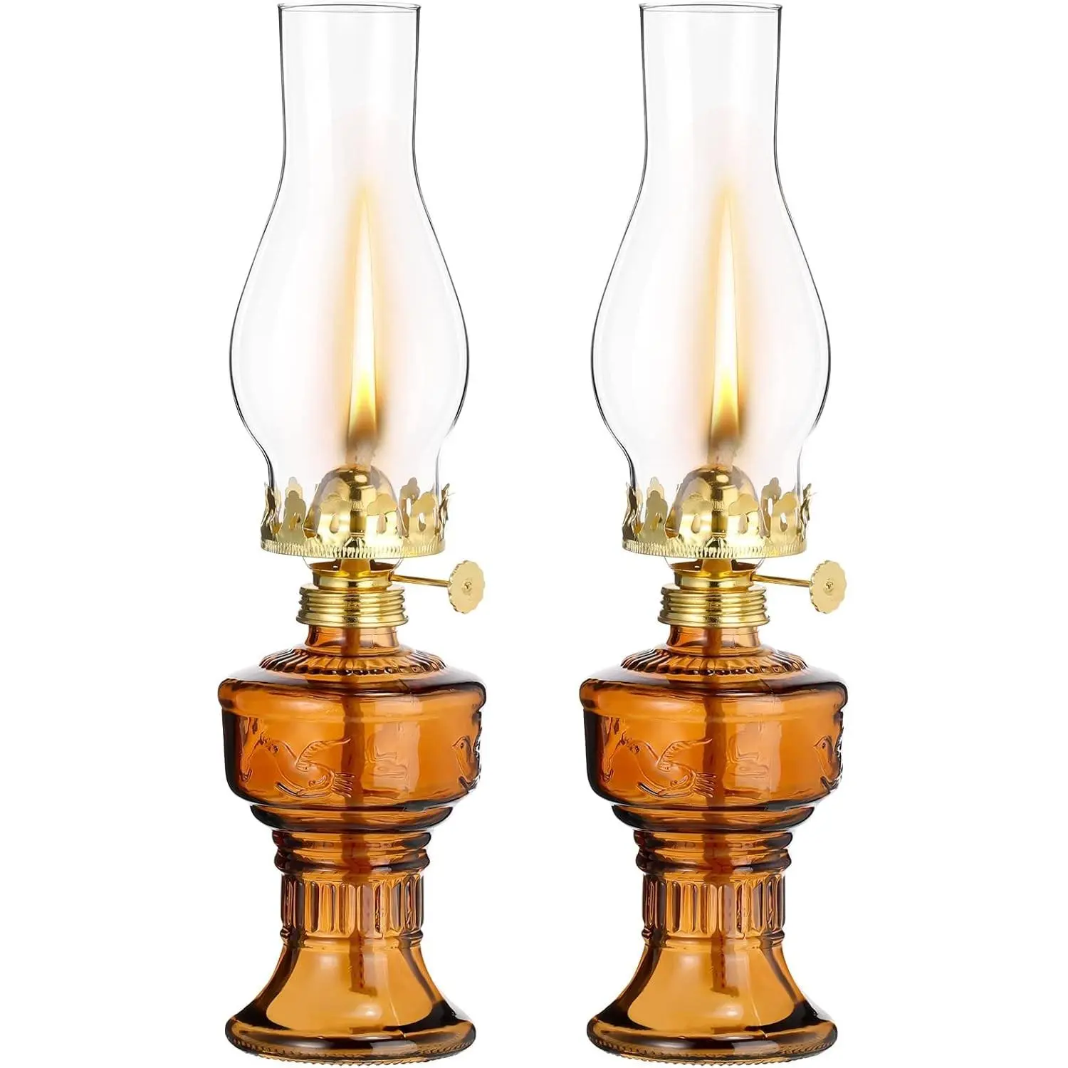 2 Pcs Chamber Oil Lamps for Indoor Use Vintage Kerosene Lamp Rustic Hurricane Kerosene Lantern with Adjustable Fire Wick Lighting Oil Lantern for Home Emergency Lighting, 13'' High(Brown)