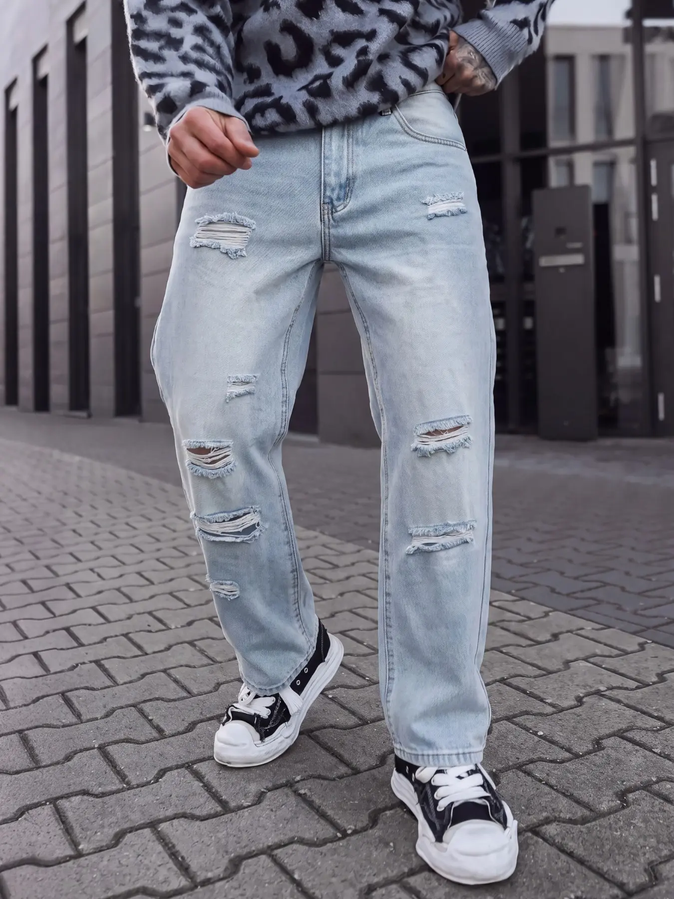 New Men's Denim Jeans, American Retro Blue, Multi-Process Design, Comfortable and Versatile, Fashionable Style for Vacation and Outing