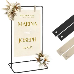 Wedding Welcome Sign Stand, 50/68 in Adjustable Metal Wedding Sigh Holder with 4 Faux Leather Straps, Hanging Sign Stand for Display Party  for  Wedding  Birthday  Party