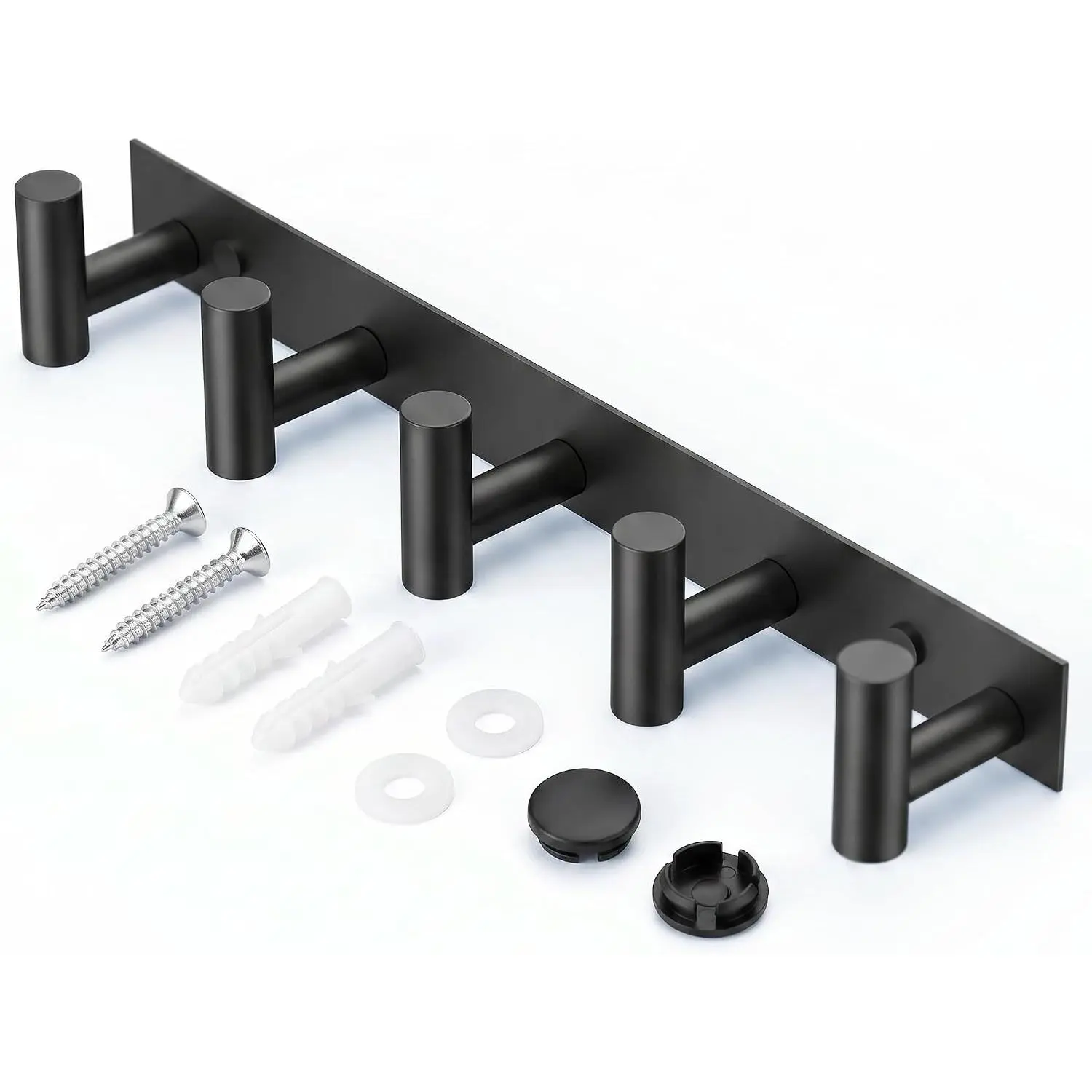 Black Coat Wall Mounted Rack with 5 Hooks, Coat Rack Hooks Suitable for Coats, , Hats, Bags and Towels, Essential for Bathroom and Living Room Storage (1Pack)