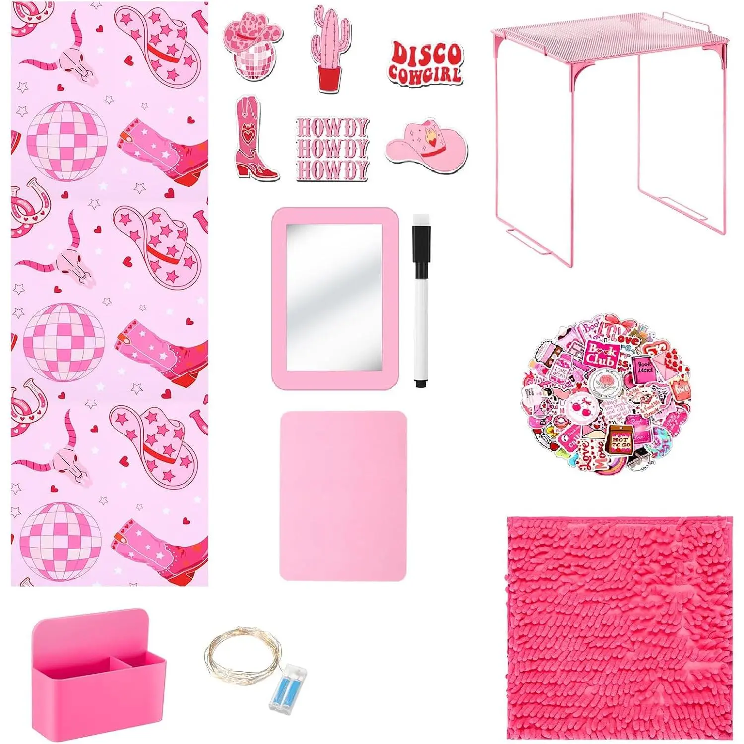 School Locker Accessories for Girls  of School Essentials Locker Decoration with  Wallpaper Mirror Pen Holder Shelf Faux  Rug Whiteboard Marker (Cowgirl)