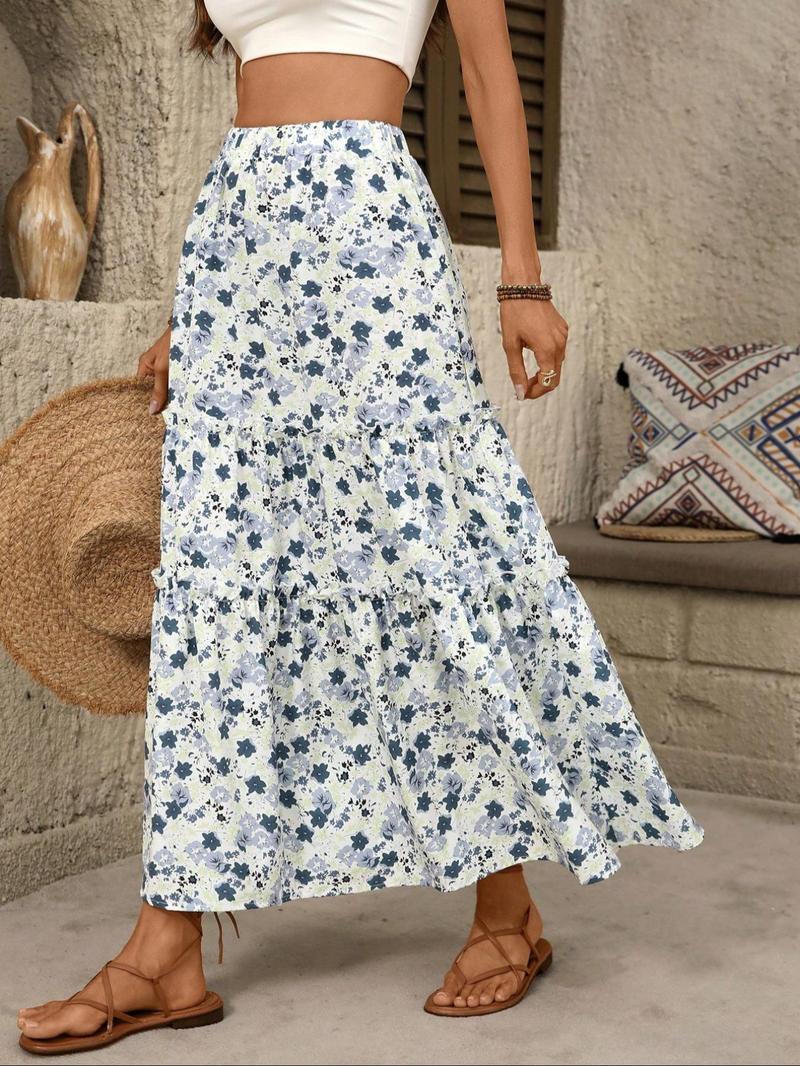 Women's Ditsy Floral Print Long, Elegant Fashion Casual A Line Vintage Skirt for Daily Holiday Vacation Wear, Ladies Bottoms for Summer