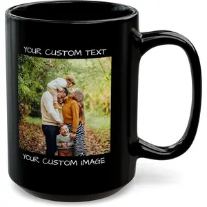 Personalized Coffee Mug Custom Photo Text or Logo Ceramic Mug Tea Cup with Picture or Message Customized Gift for Men Women Mom Dad Friends Black/White 15oz