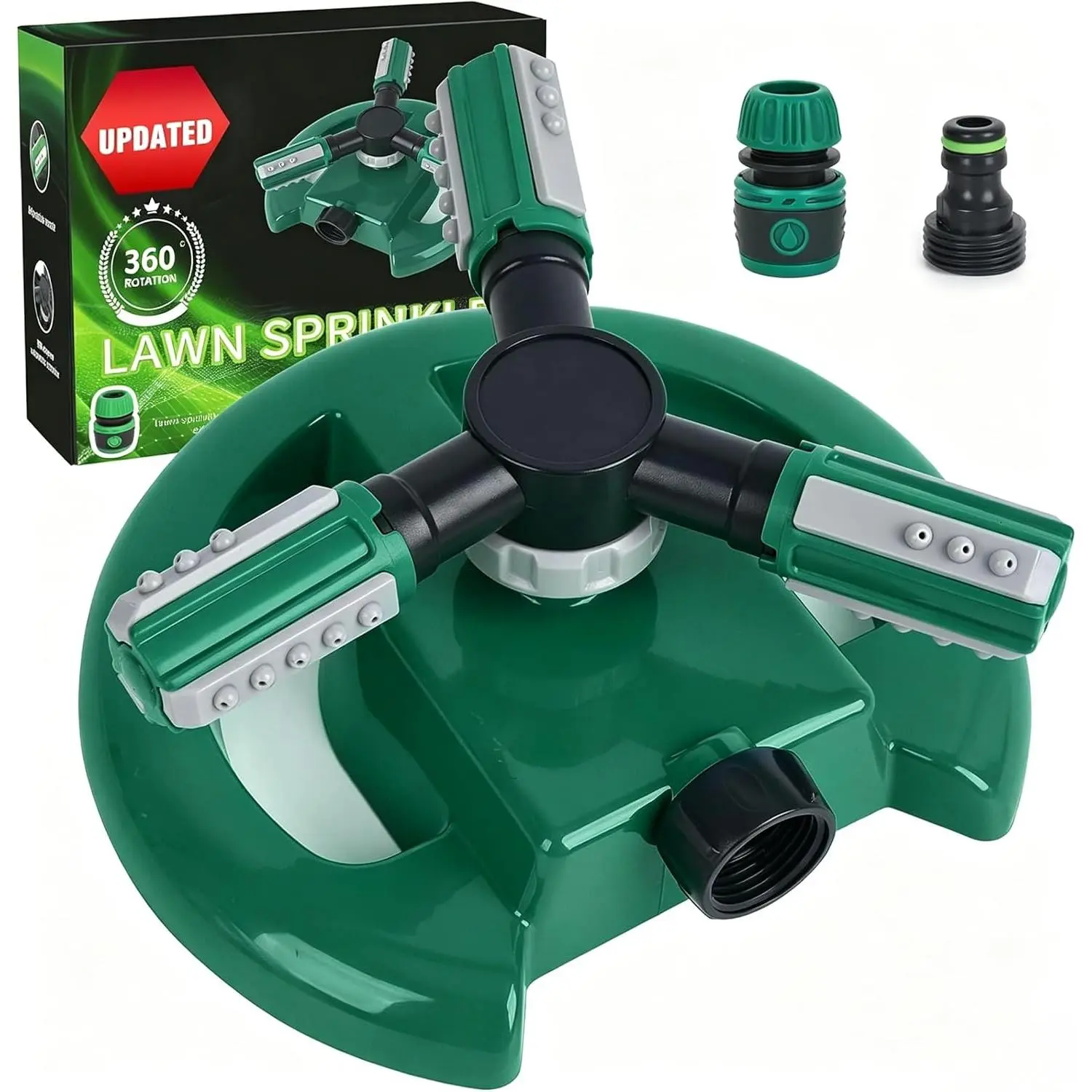 Lawn Sprinkler - Automatic 360  Rotation Irrigation System for Large Area Coverage - Garden Water Sprinkler for Yard, Lawn,  (Deep Green, 1 Pack)