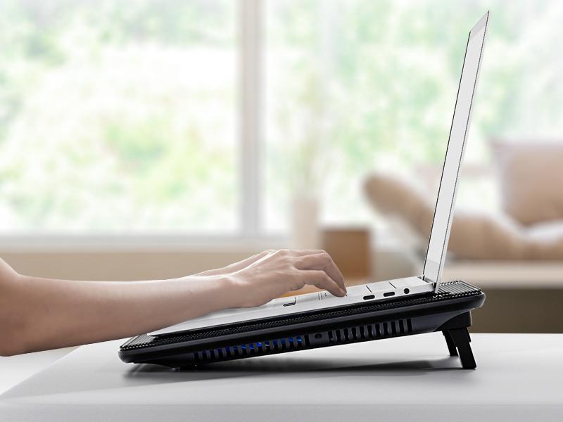 havit HV-F2056 15.6"-17" Laptop Cooler Cooling Pad - Slim Portable USB Powered (3 Fans), Black/Blue