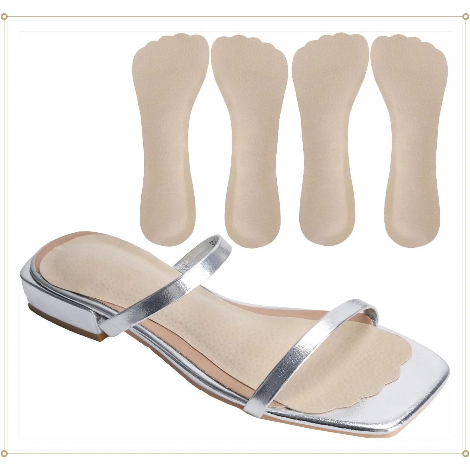 4 Count Pigskin Anti-Slip High Heel Inserts for Women, Cushion Insoles for Dress Shoes, Adhesive Sandal Liners for Sweaty Feet, Shock Absorbing Invisible Barefoot Inserts for Flats and Open Toe ShoesGift