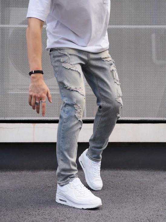 Men's ripped denim men's new nine-point pants