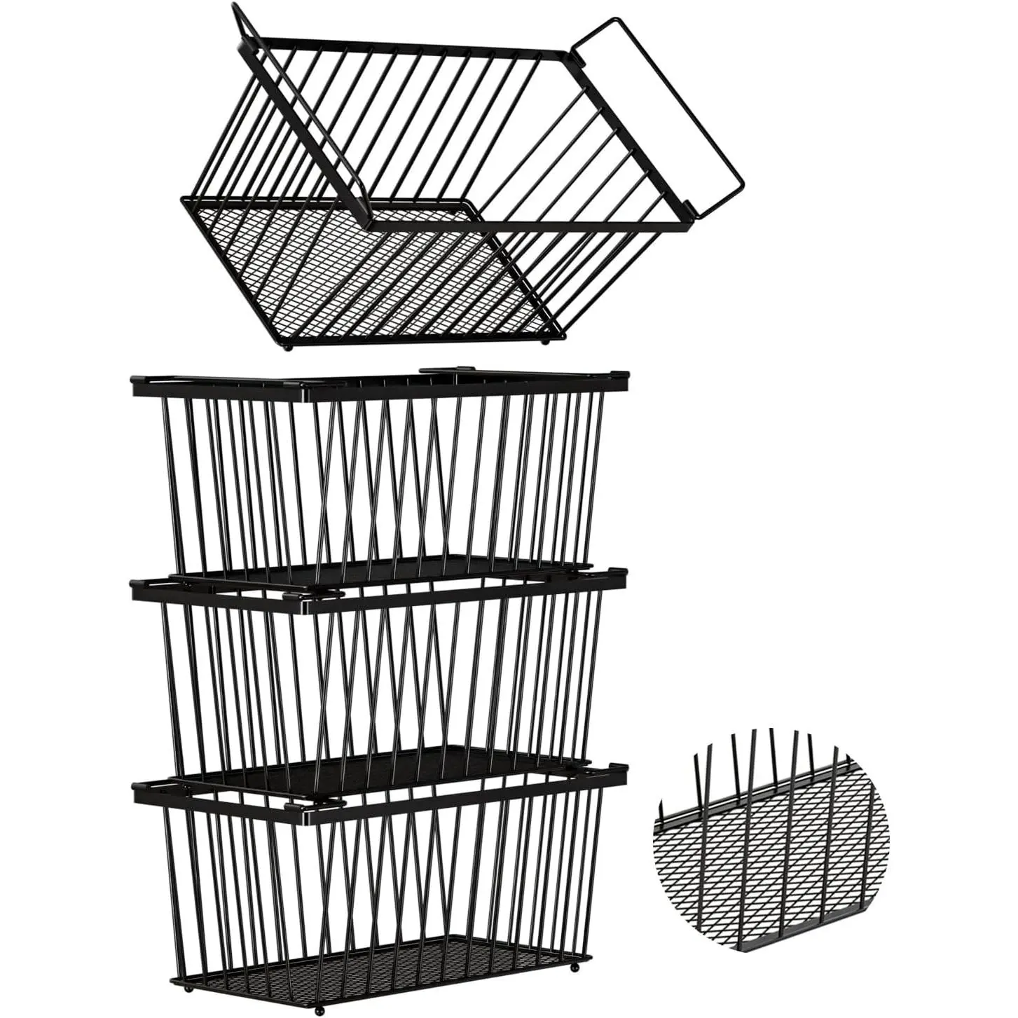 4-Pack Stackable Chest Freezer Organizer Bins with Handles, Enhanced Leak-Proof Wire Storage Containers for 7 Cu.Ft Freezers, Ideal for Sorting Frozen Meats