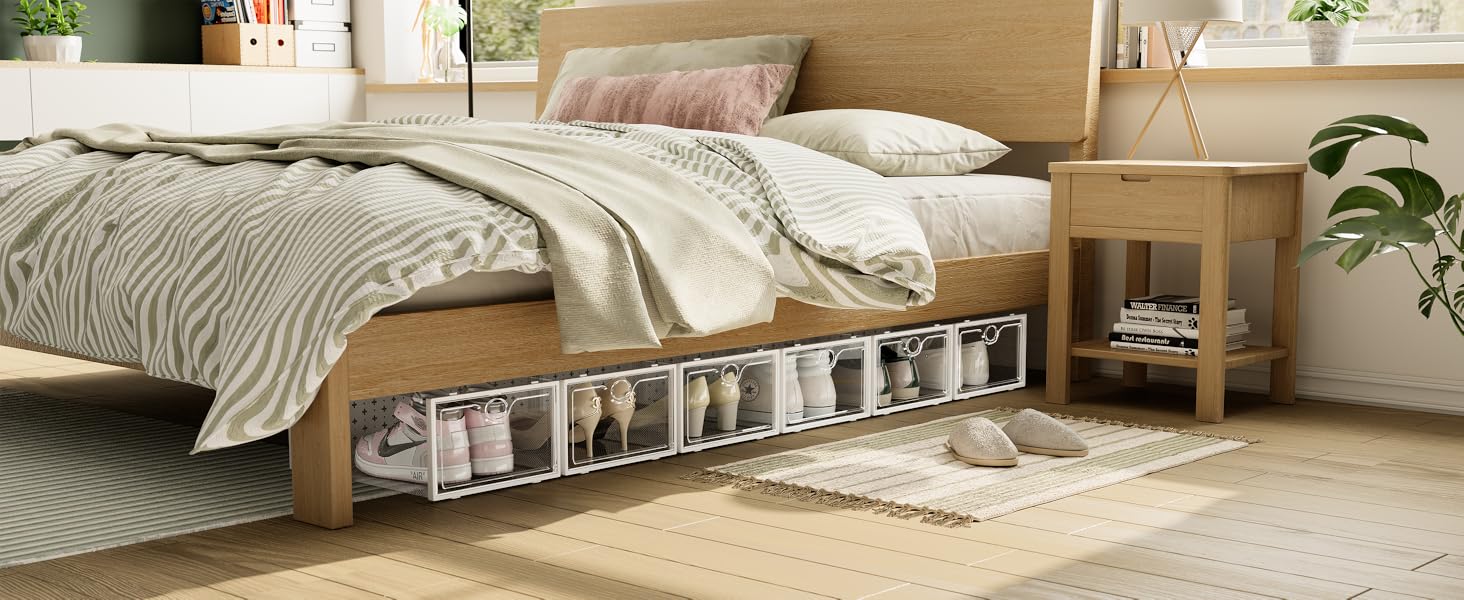 15-Pack Extra Large Shoe Storage Boxes Suitable for Size 12, Shoe Organizer for Wardrobe Transparent Plastic Stackable Shoe Display Boxes Storage Bins Suitable for Sneaker Enthusiasts Sneaker Storage Boxes White