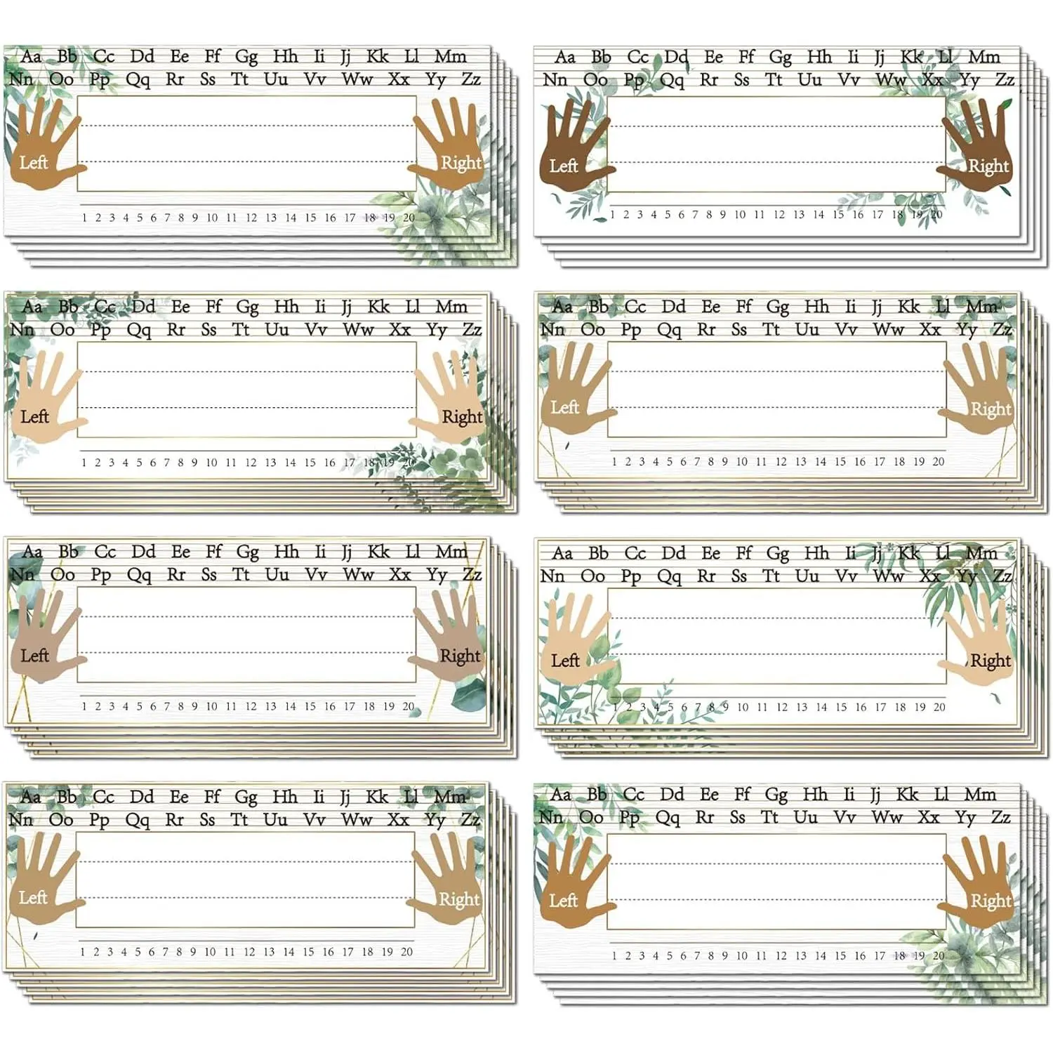 72-Count Self-Adhesive Eucalyptus Flat Name Plates with Alphabet & Numbers, Boho Greenery Name Labels for School Students, Office Stationery Supplies (Ideal for Classrooms, Bulletin Boards), Name Labeling
