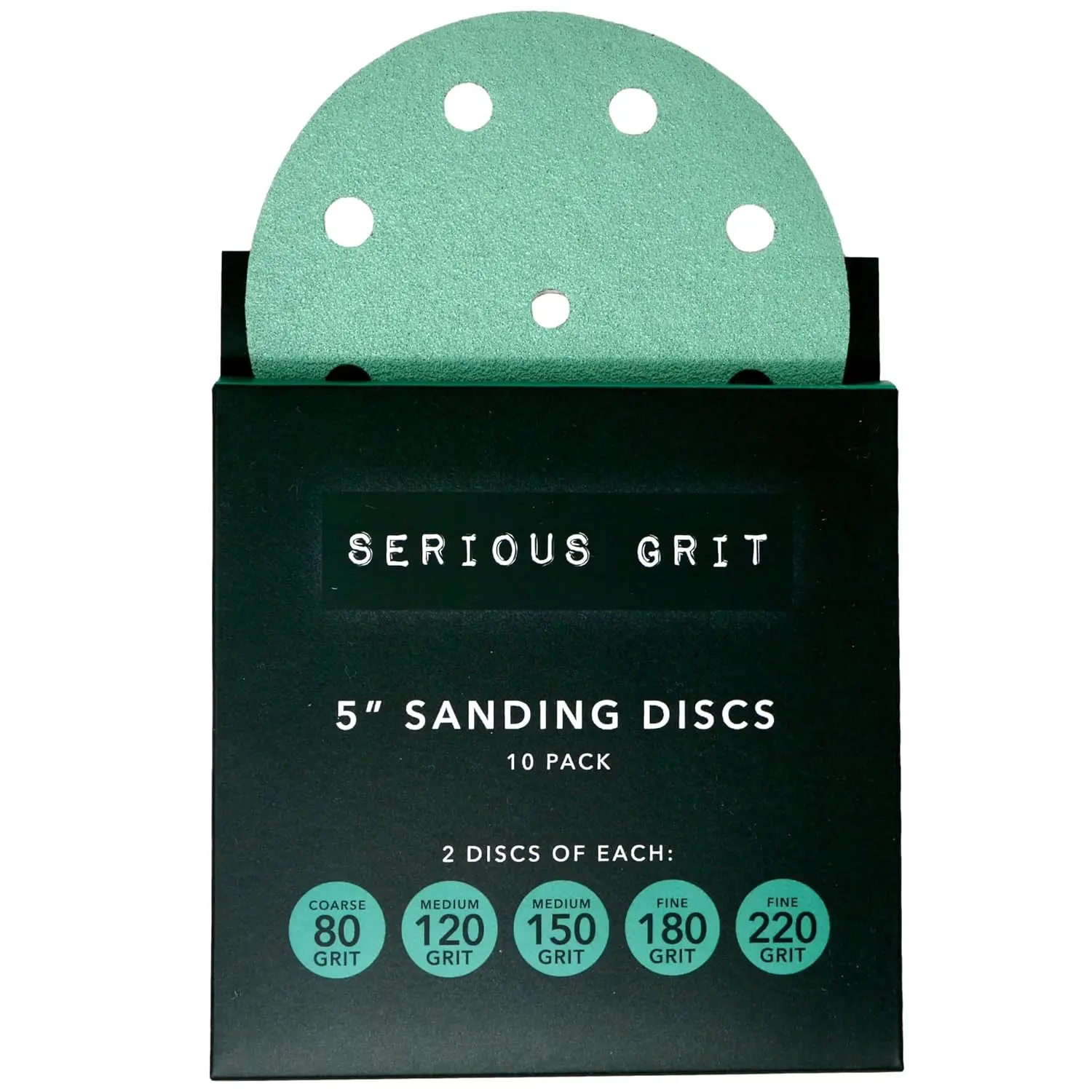 - 5-Inch 9-Hole Sanding Discs - P80-220  - 10 Pack | Fits Festool ETS / RO 125 Sanders - Includes 2 Each of P80, P120, P150, P180, P220  - Heavy-Duty Hook & Loop Sandpaper