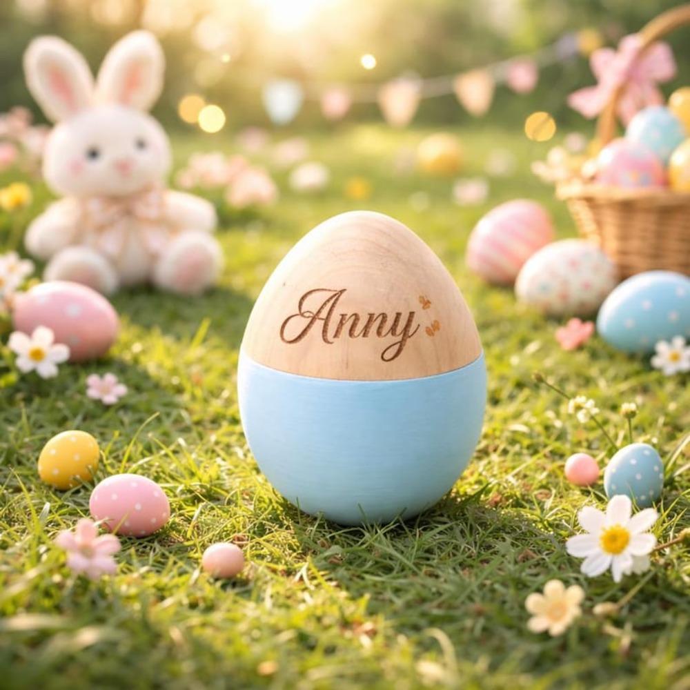 Custom Easter Egg First Easter Gift Baby Keepsake Engraved Name Wooden Easter Egg Shakers