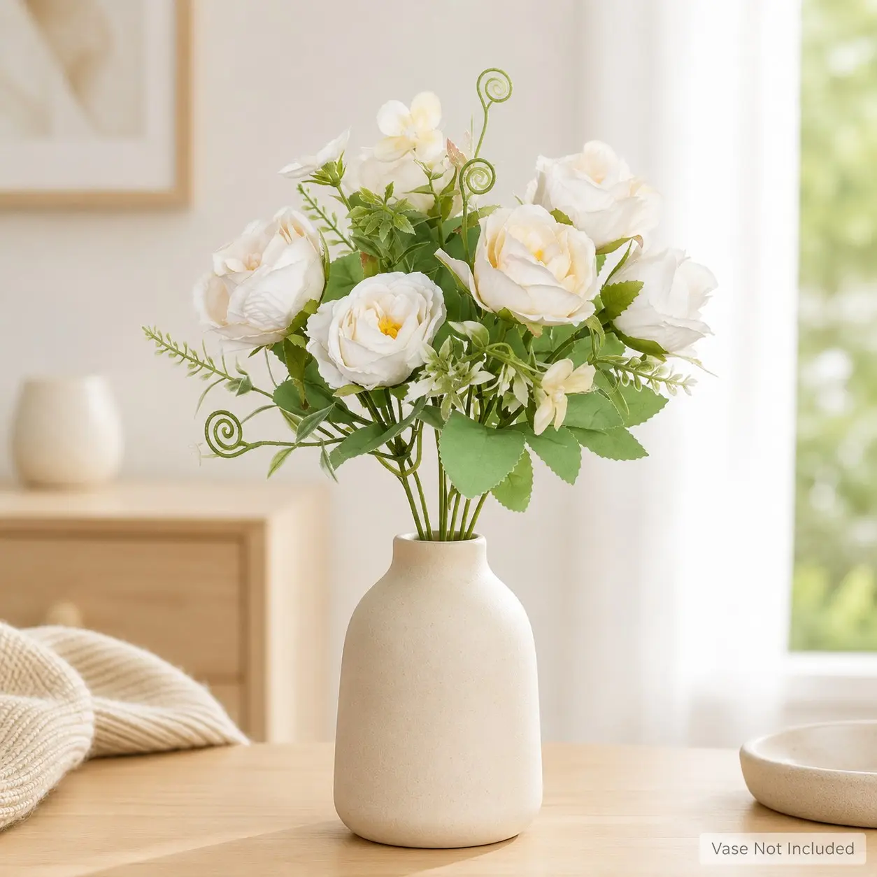 Realistic Artificial Rose Bouquet, Mini Faux Rose Flowers, Small Silk Fake Floral Arrangement for Vase, Wedding Table Centerpiece, Bedroom, Shelf and Home Decor