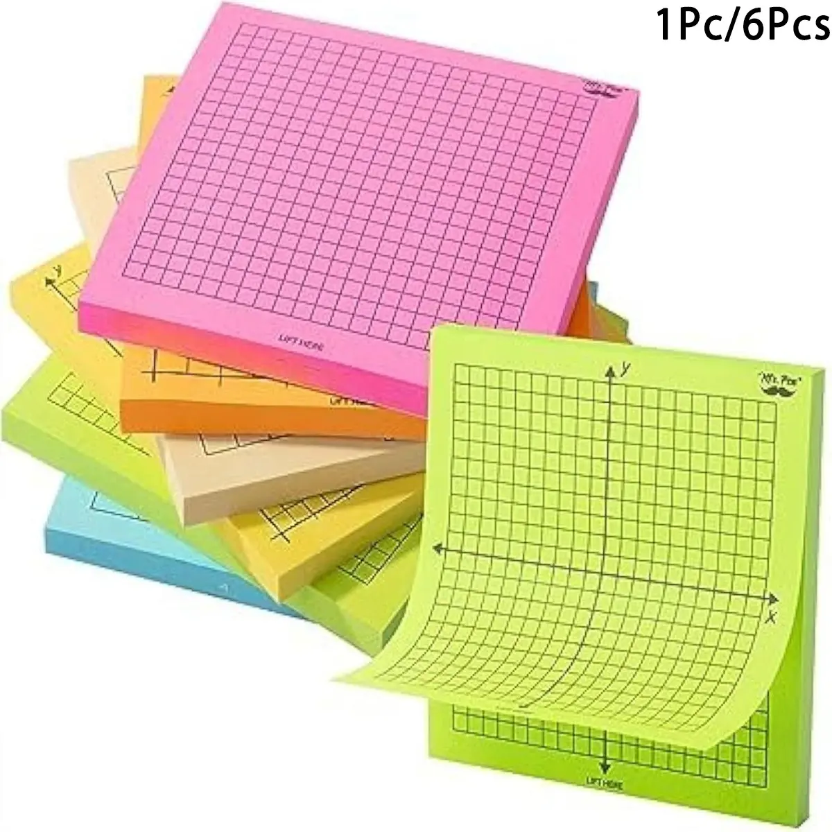 Graph Sticky Notes Set, 3x3 Inch Grid Memo Pads, 300 Sheets Total, Colorful Self-Stick Notes for Math, Studying, Office, School, Office Supplies