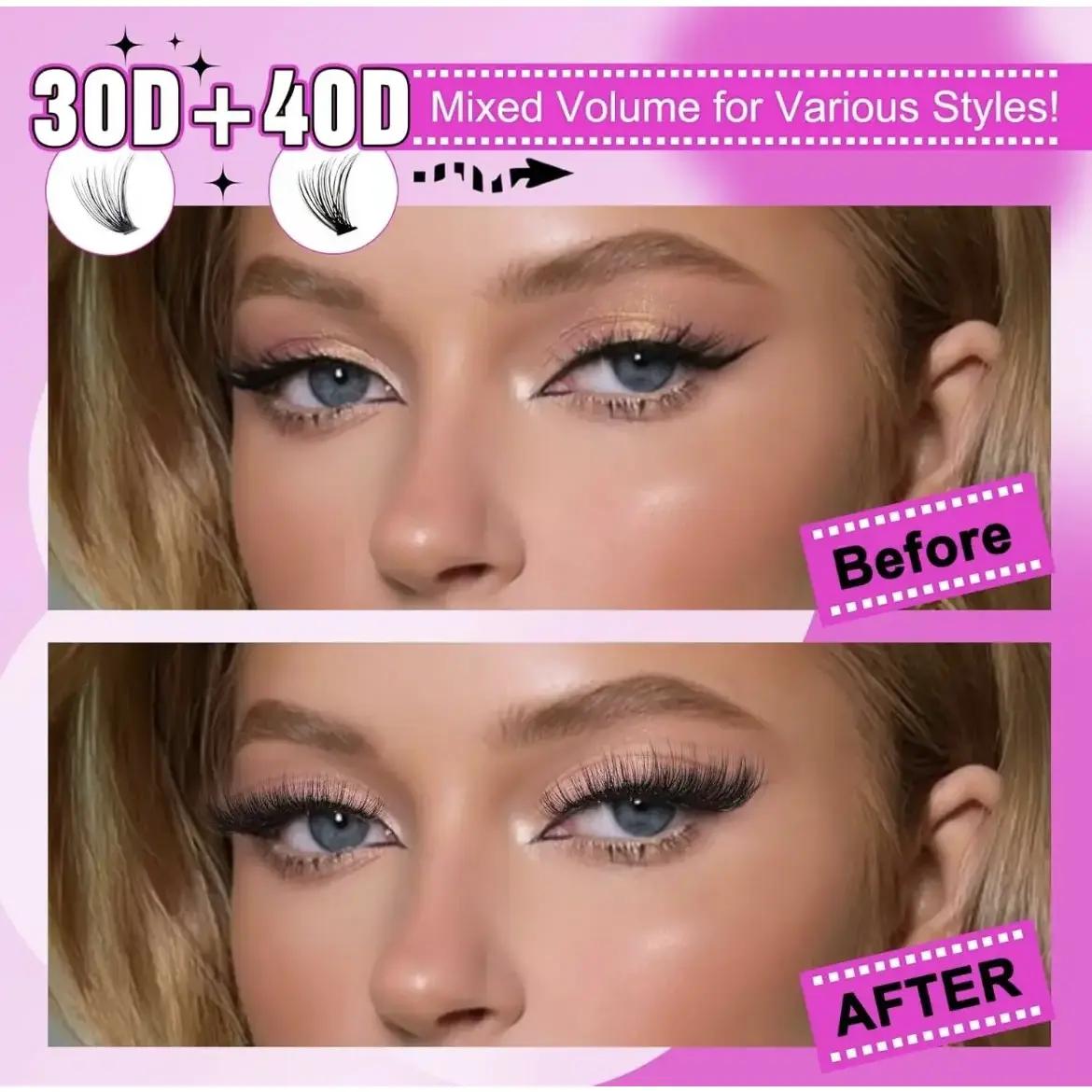 Spring Glow Up Lash Kit, SOSIAY CICI 320PCS 40D Lash Clusters, DIY Eyelash Extension Set with Bond & Seal, Perfect Spring Makeup Gift