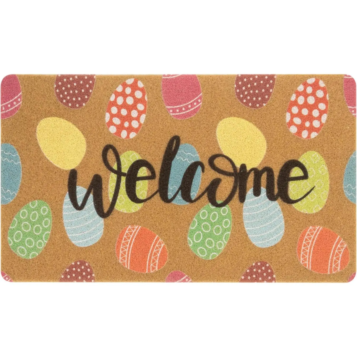 Easter-Welcome-Doormat Outdoor-Entrance Colorful Easter Eggs Front Door Mat Funny Easter Doormat 17 X 29 Inch