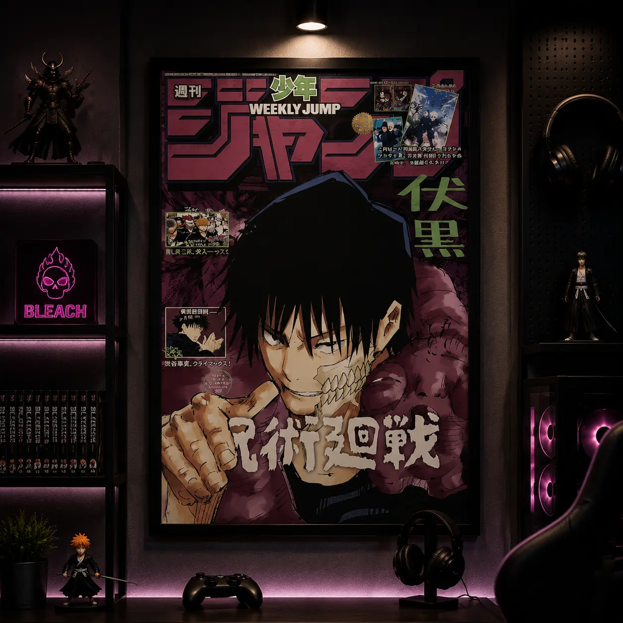 Jujutsu Kaisen Anime Canvas Poster, Toji Fushiguro Manga Magazine Style Wall Art Print, Dark Japanese Action Room Decor for Bedroom Dorm Game Room, Anime Fan Boyfriend Gift