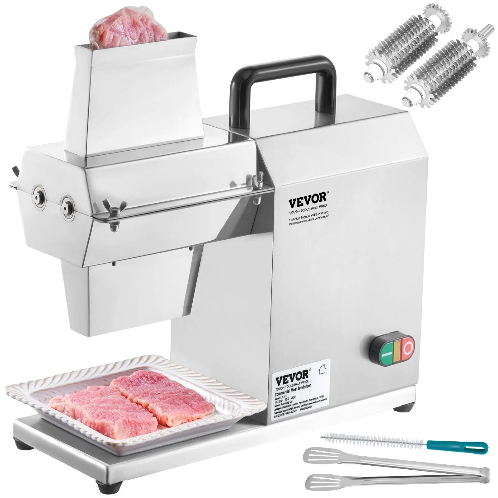 VEVOR Commercial Electric Meat Tenderizer, 450 W Stainless Steel Meat Tenderizing Machine with 54 Blades, Handle, Meat Tong and Cleaning Brush for Beef, Pork, Chicken, Fish and Duck