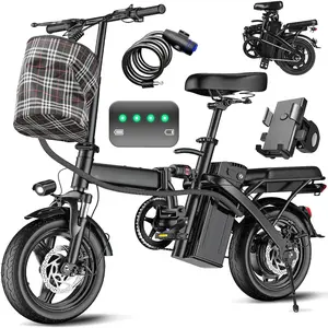 Electric Bike for Adults and Teens, 520W-1200W Motor, 20-28MPH, 32 Miles Range, 48V 10Ah Battery, 3-Level Pedal Assist, 14" Foldable Mini Electric Bicycle, UL 2849 Certified