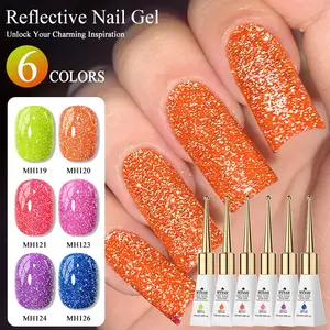 MTSSII 6pcs Glitter Starlight Gel Nail Polish Set, Neon Sparkling Vibrant Orange Pink Blue Color Gel, Shimmer Diamond Soak Off UV LED Home Salon Nail Art DIY Nail Manicure