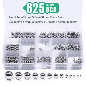 625PCS 13 Sizes Bicycle Bearing Balls Carbon Steel Precision Steel Balls Stainless Steel Assorted Loose Kit 1-8mm,1/4"-3/32"
