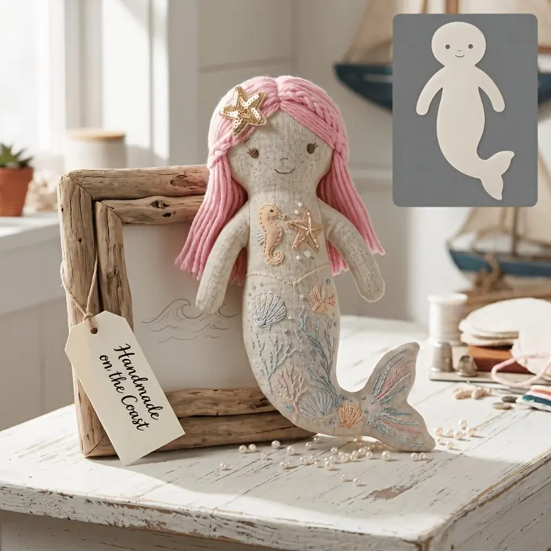 Handmade Mermaid Plush Doll DIY Kit, Ocean Theme Embroidery Craft Supplies, Suitable for Adults and Children, Creative Handicraft Set