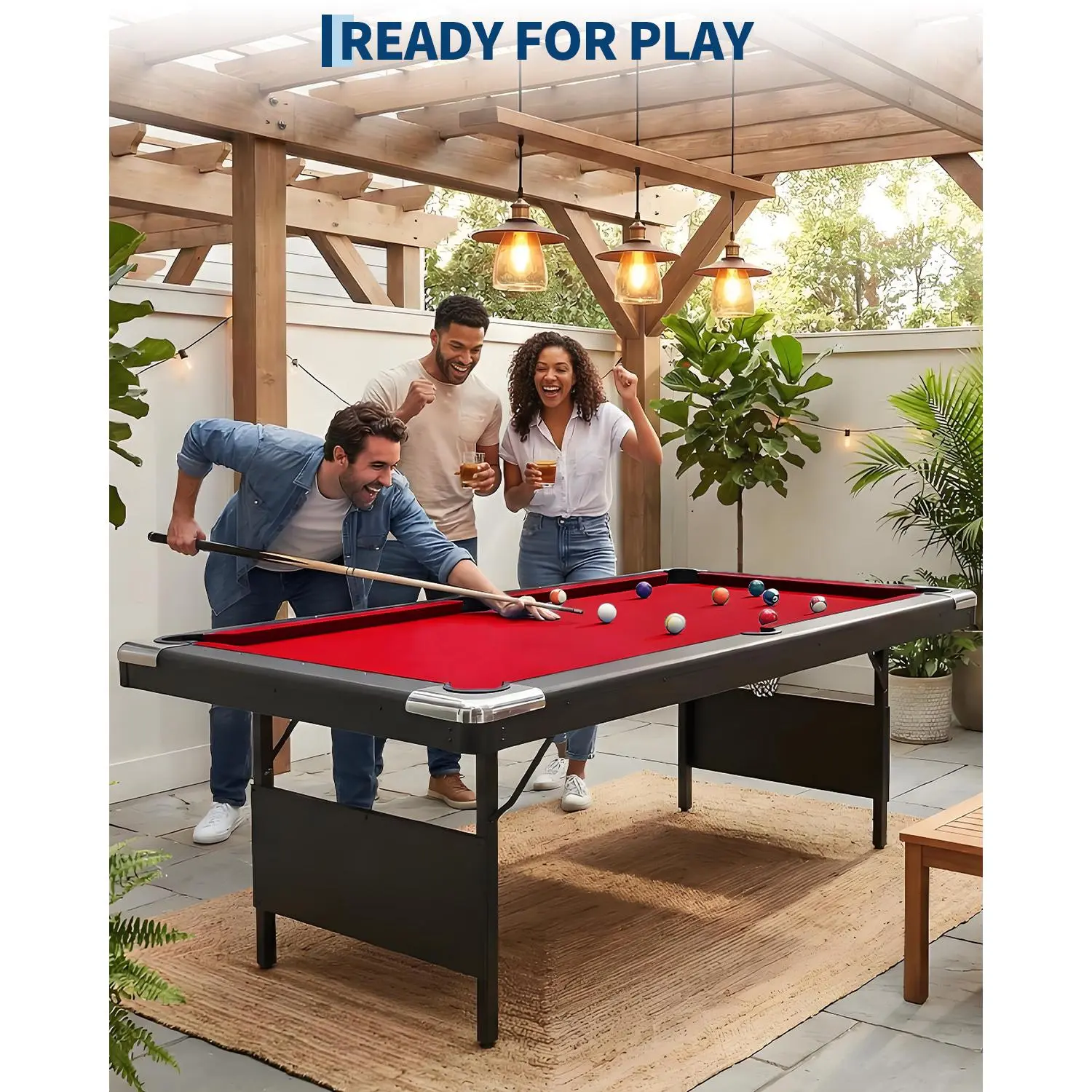 7 Ft Billiards Table, Portable Pool Table, Folding Billiards Table Includes Full Billiard Balls, 2 Cue Sticks, Chalk and Felt Brush for Home Game Room, Family Entertainment