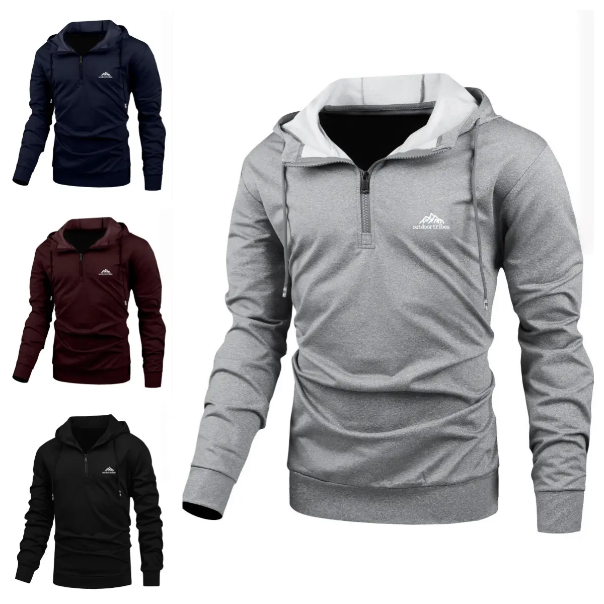 Men's hooded long-sleeve sweatshirt, spring and autumn loose-fitting cardigan sweatshirt, sports jacket, autumn men's casual sports jacket, European and American style hooded street sweatshirt