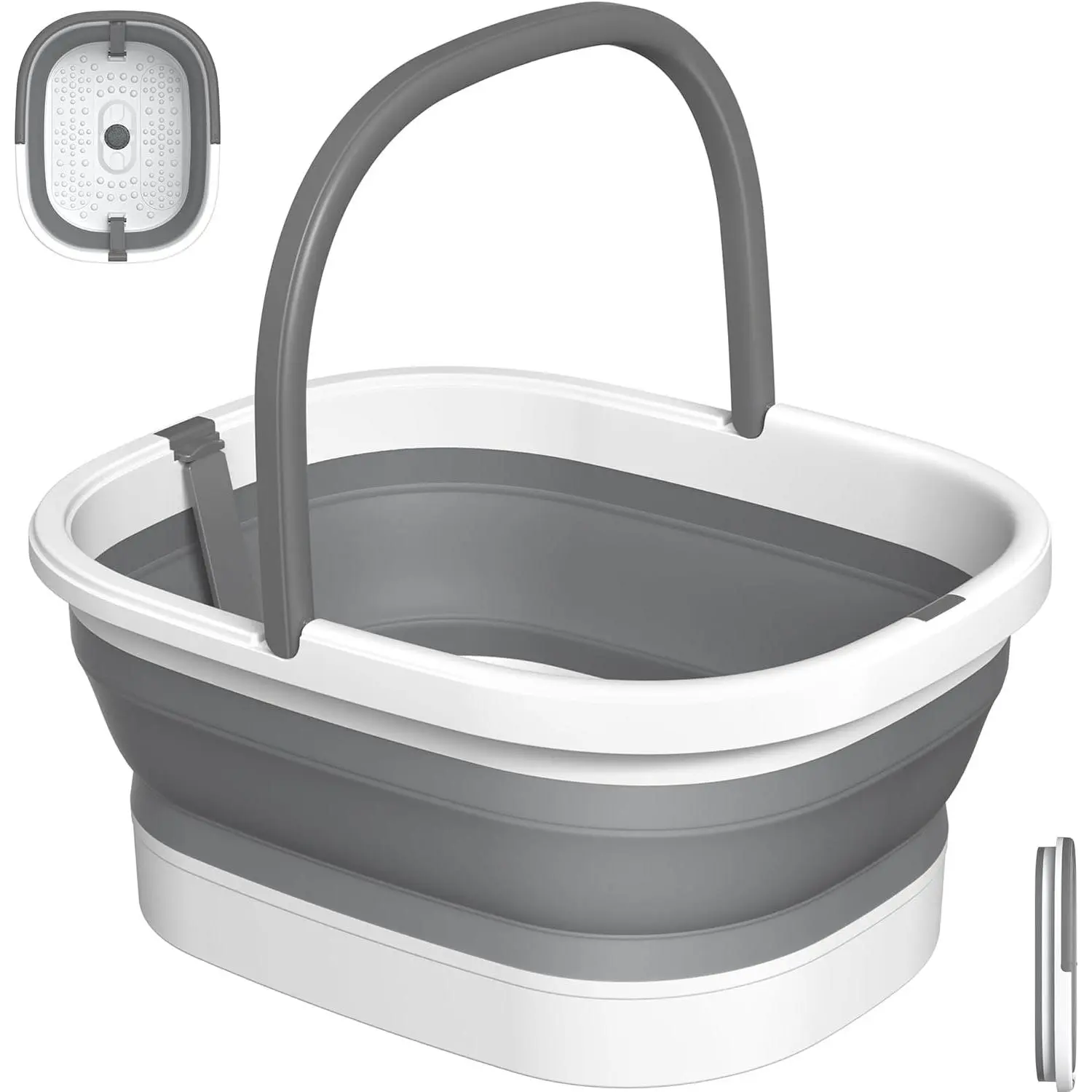 Collapsible Foot Soaking Tub for Foot Bath Soak Foot Spa, Grey| 138 Acupressure Nodes & Pumice Stone, Foot Massager, Foot Health, 2 Stable Bars, Gifts for Men Dad Mom