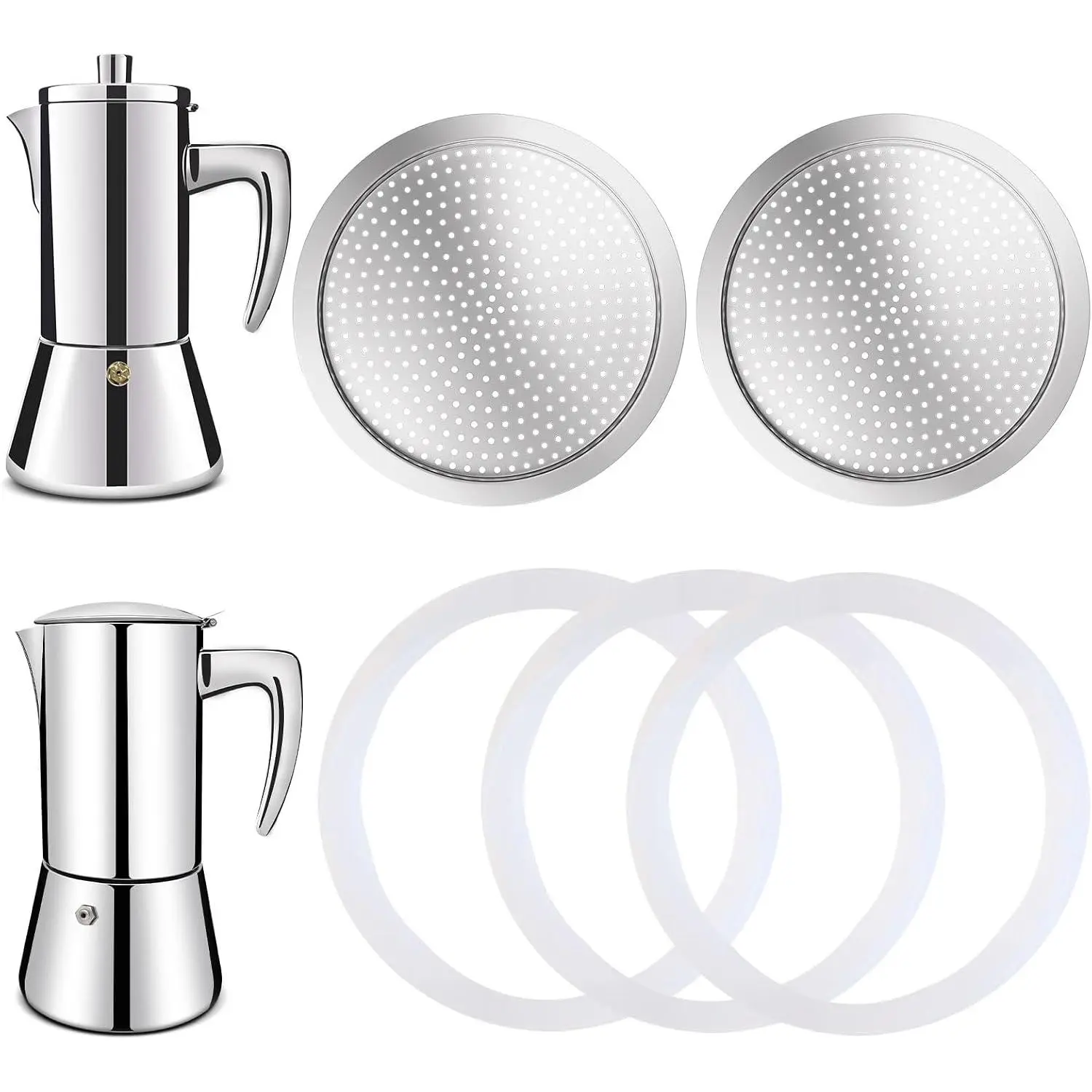 2 count Filter with 3 count  Gasket Seals for 12 Cup Stovetop Espresso Coffee Maker   for 304 Stainless Steel Moka Pot