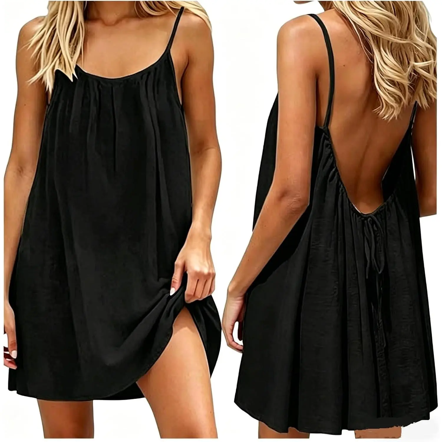 Backless Cami Dress for Women Short Mini Backless Dress Sleeveless Cami Lounge Dress Above Knee House Dress