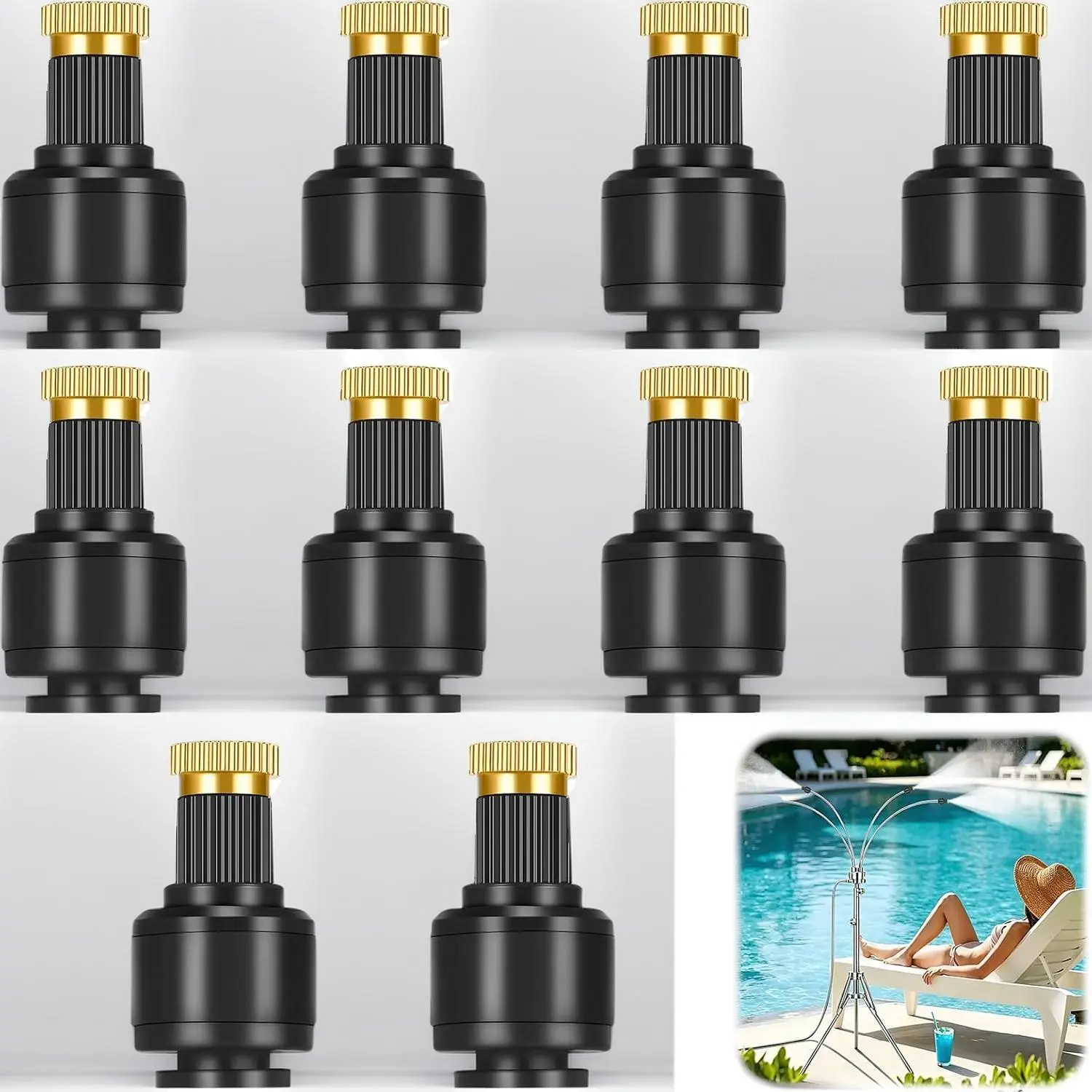 1/4 Inch Misting Nozzles, 10 Pcs Heavy Duty Brass Replacement Nozzle, Leak-Proof Quick Connect Mist Heads for Outdoor Misting System, Patio, Lawn & Garden Accessories(Black)