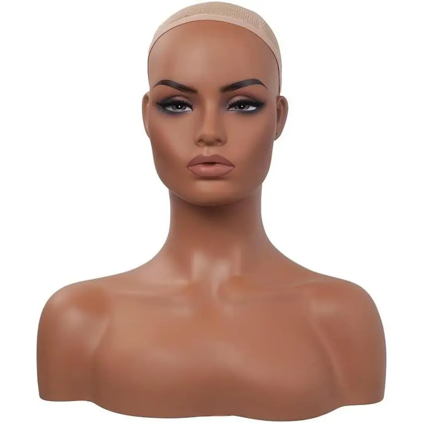 Realistic Europe and America Female Mannequin Head with Shoulder Display Manikin Heads Bust for Wigs,Makeup,Beauty Accessories