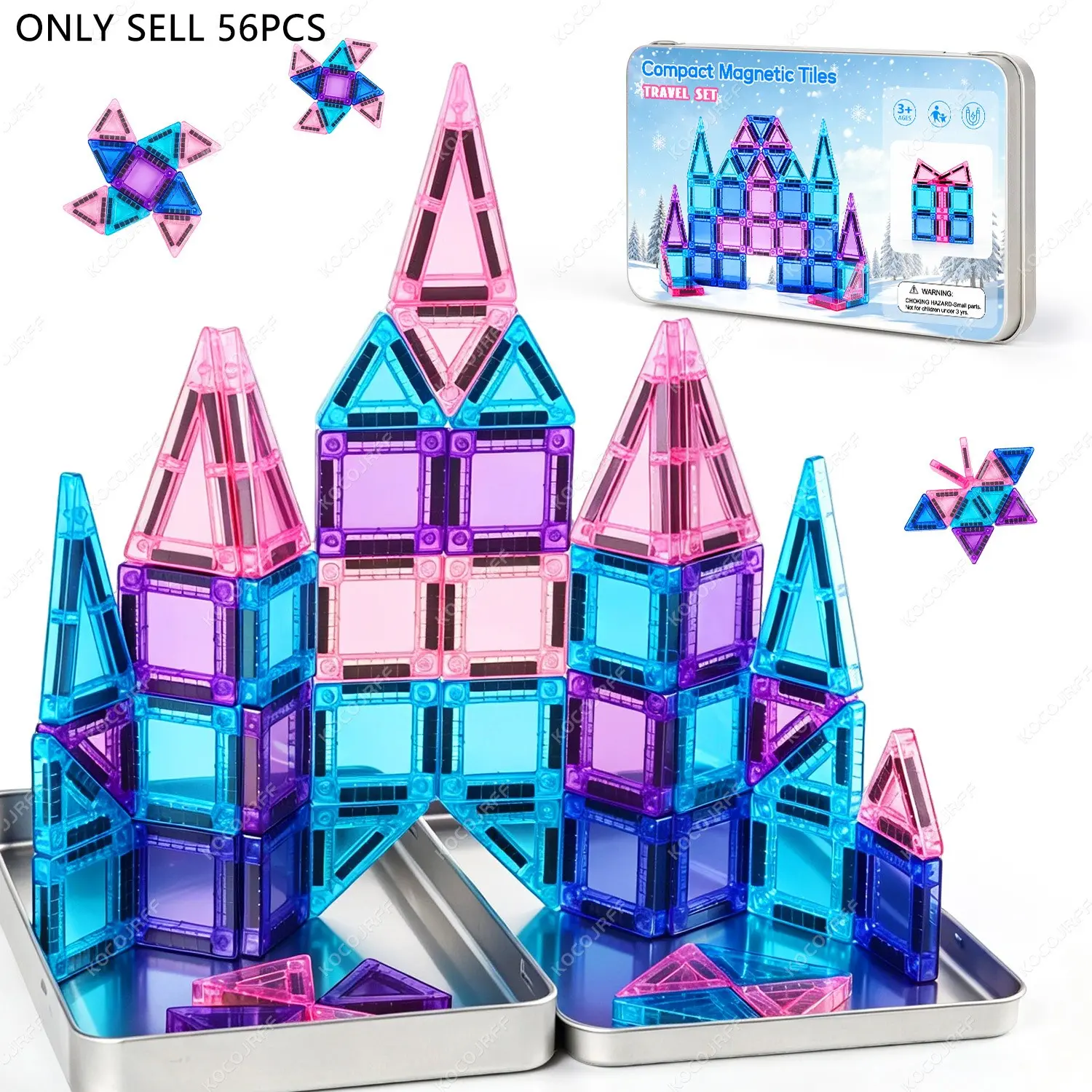 56pcs Magnetic Toy Set, Mini Magnetic Building Blocks Travel Kit, Princess Castle Toy Box, Educational Portable Puzzle, Unisex Gift
