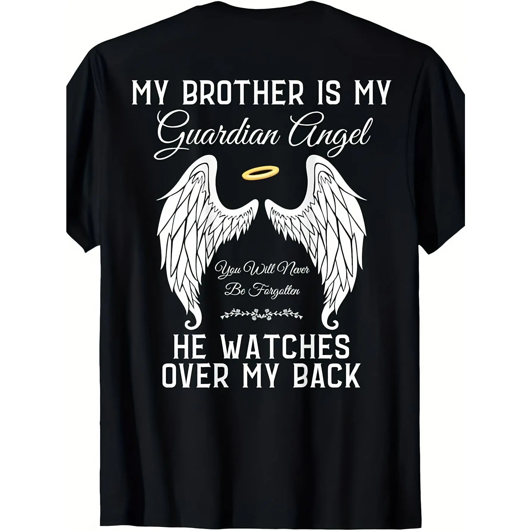 A heartfelt tribute to my brother, who has become a guardian angel in heaven. This T-shirt is crafted from soft, breathable fabric and features a regular fit with short sleeves. vintage cotton tee