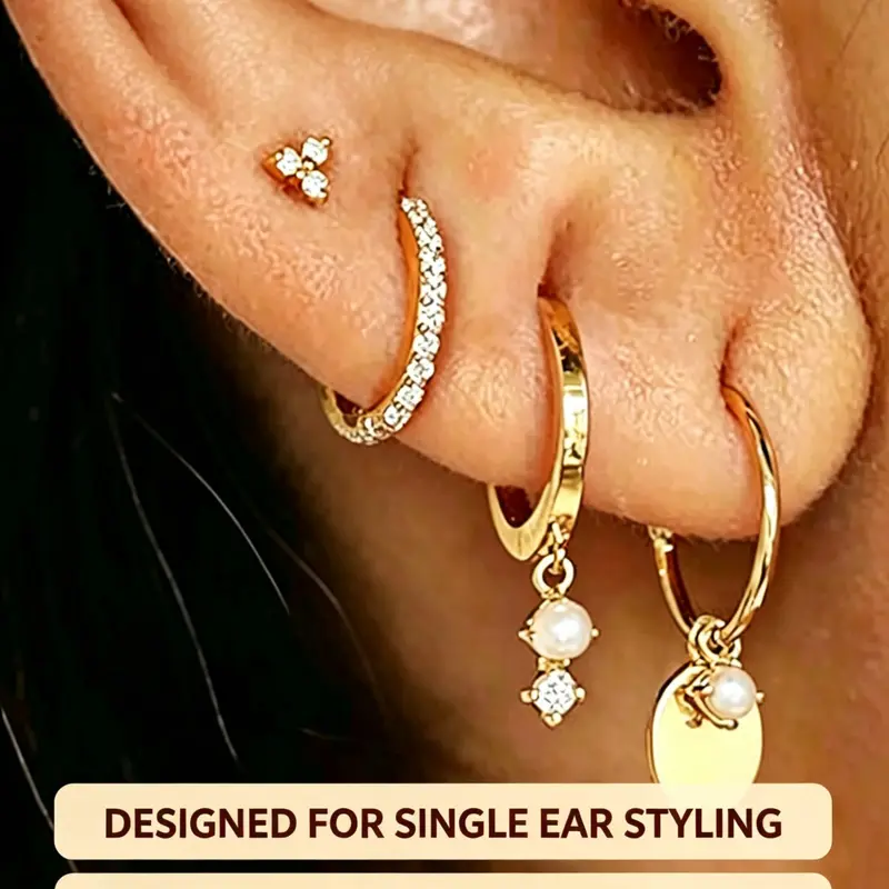 Stack Earrings For Women, Dainty 14K Gold Plated Pearl Hoop Huggie Earring Stacking Set Cute Chain Cartilage Earring Stack Trendy Hypoallergenic Long Drop Stud Earrings Jewelry