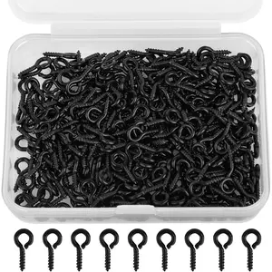 300pcs Small Screw Eye Pins, 10mm x 5mm Eye Hook Mini Screw Eyelet Pin for DIY Art Crafts Bead Charms Jewelry Making Finding Cork Top Bottles (Black)