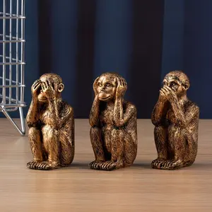 Three-piece non-toxic resin monkey sculpture, suitable for use in living room, bedroom, dining room and as a tabletop decoration item for home decoration.