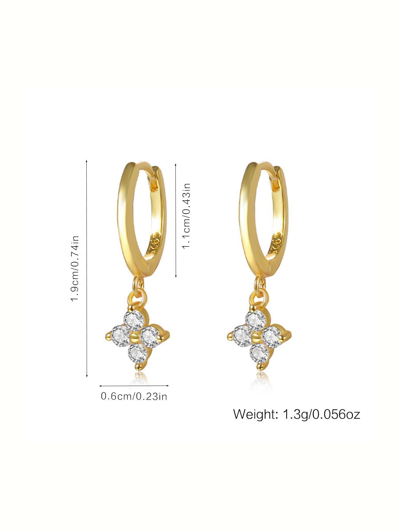 S925 Sterling Silver Four Leaf Clover Rhinestone Design Earrings, Fashionable Earrings for Women, Trendy All-match & Exquisite Jewelry for Birthday Gift