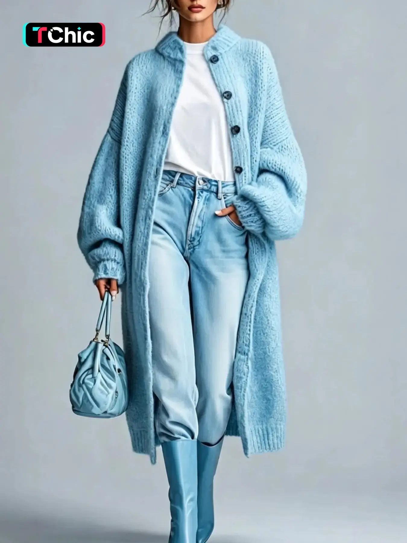 Women's Solid Color Casual Long Knit Cardigan, Button Stand Collar Long Sleeve Fall Winter Loose Sweater Coat, Comfortable Outerwear Knitwear